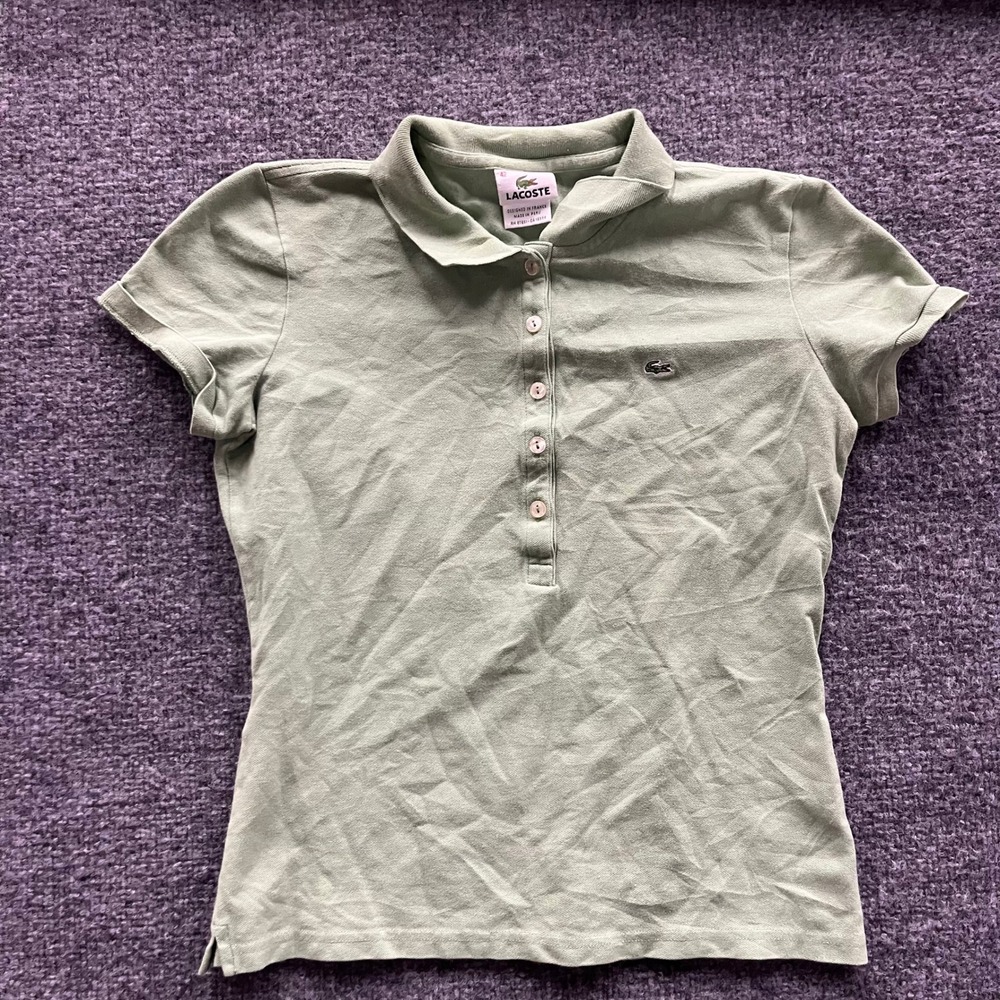Lacoste Polo Womens Size 42 Sage Green Slim Fit Pique Short Sleeve Crocodile